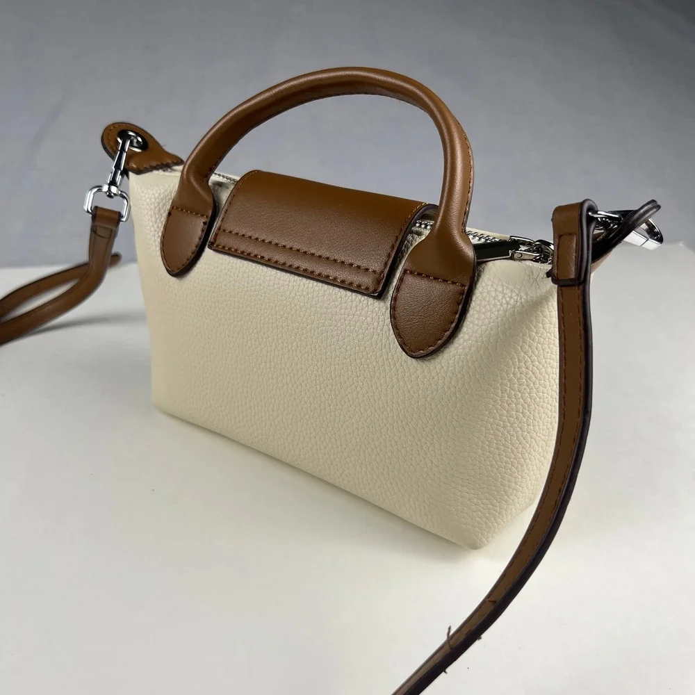 Crossbody Handbag Womens Small Cream Brown Pebbled Faux Leather Satchel VesaNa